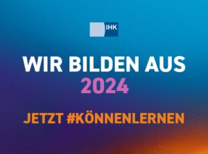 A blue to purple to orange gradient in the background, with the German words Wir Bilden Aus 2024 Jetzt #konnenlernen written.